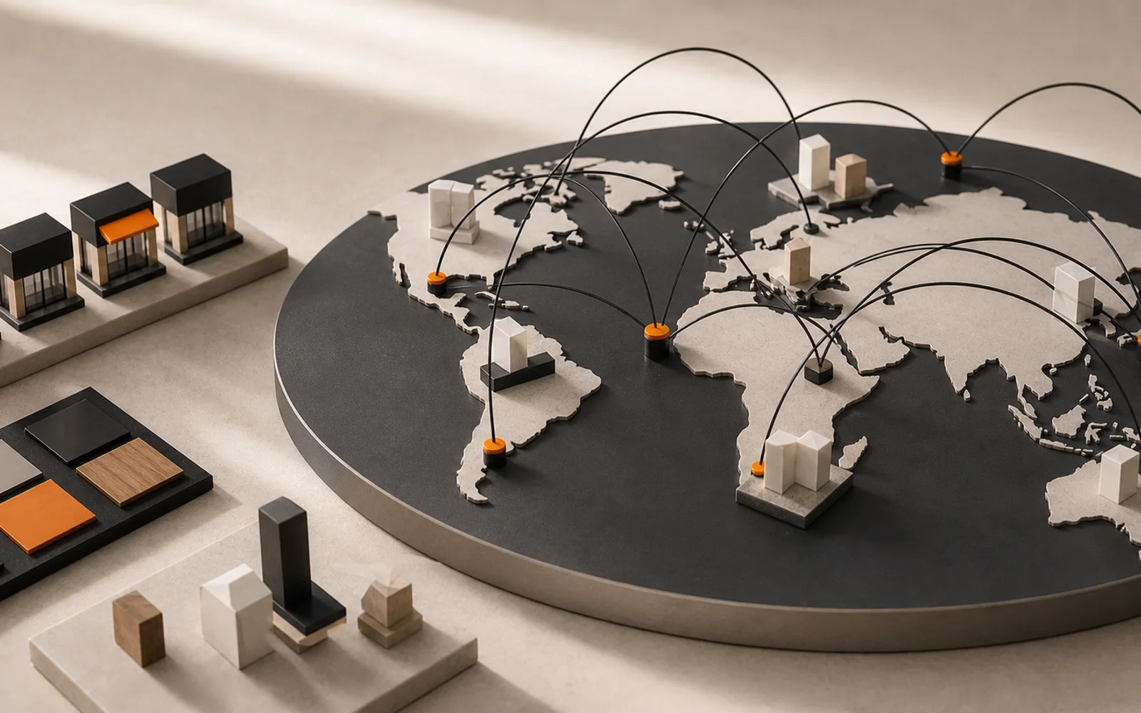 Connected global commercial markets represented by a physical expansion model